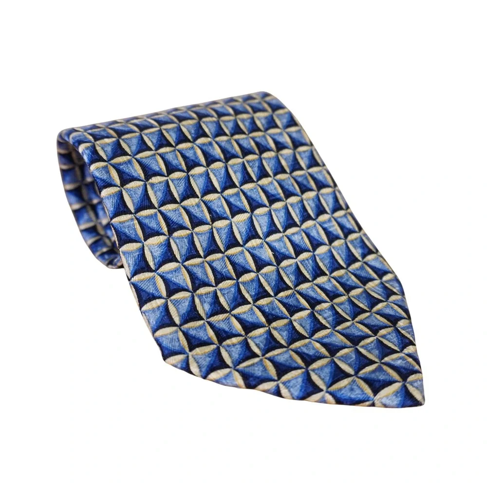 Ermenegildo Zegna Necktie Blue Geometric Silk Made in Italy 4x59 READ